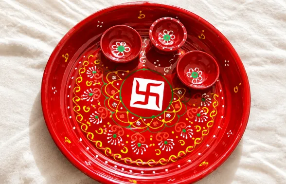 Hand Painted Red Pooja Thali Diya - Handcraft supplier, exporter & wholesale manufacturer