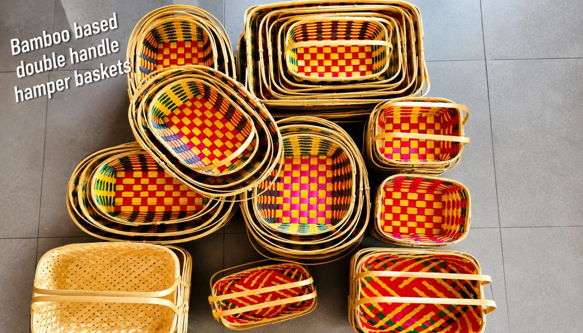 Bamboo Based Double Handle Hamper Baskets - Handcraft supplier, exporter & wholesale manufacturer