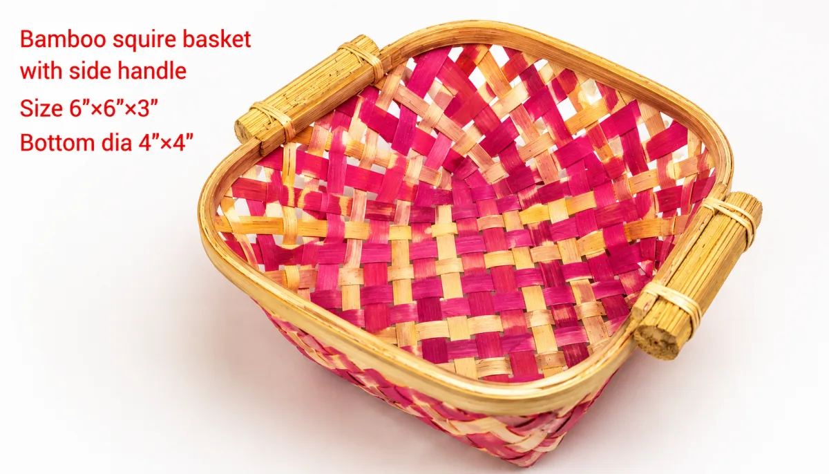 Bamboo Square Basket with Side Handle - Handcraft supplier, exporter & wholesale manufacturer