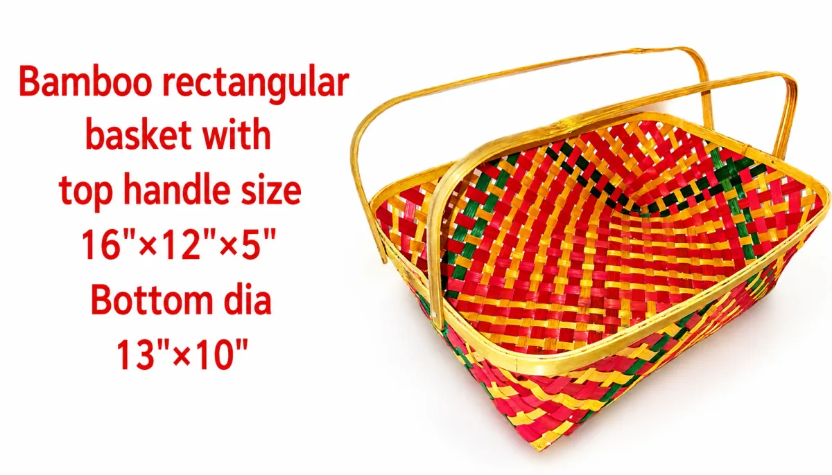Bamboo Based Rectangular Basket with Top Handles - Handcraft supplier, exporter & wholesale manufacturer