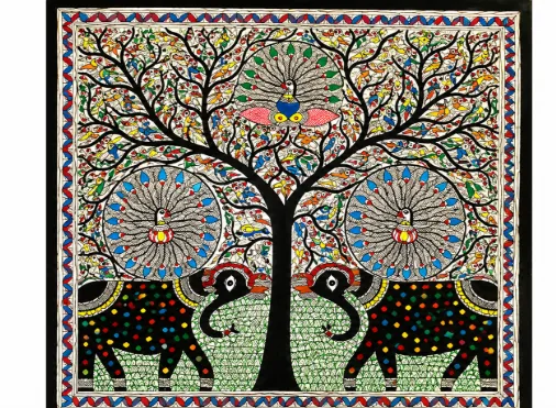 Hand Painted Madhuban Painting (22x30 inch) - Handcraft supplier, exporter & wholesale manufacturer