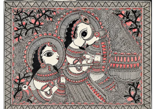 Radha Krishna Madhubani Painting (22x30 inch) - Handcraft supplier, exporter & wholesale manufacturer