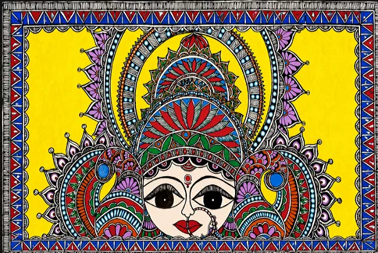 Goddess Durga Madhubani Painting (22x15 inch) - Handcraft supplier, exporter & wholesale manufacturer