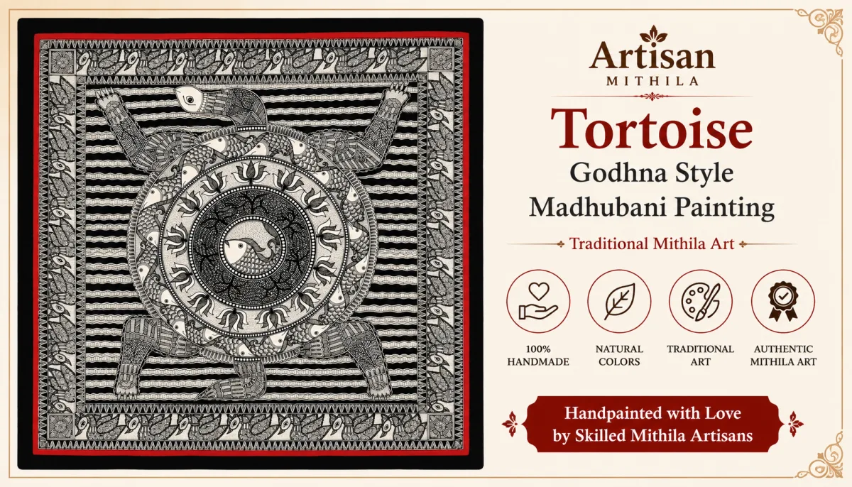 Tortoise Godna Style Madhubani Painting - Handcraft supplier, exporter & wholesale manufacturer