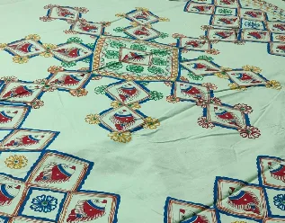 Handpainted Madhubani Painting on Cotton Bedsheet - Handcraft supplier, exporter & wholesale manufacturer