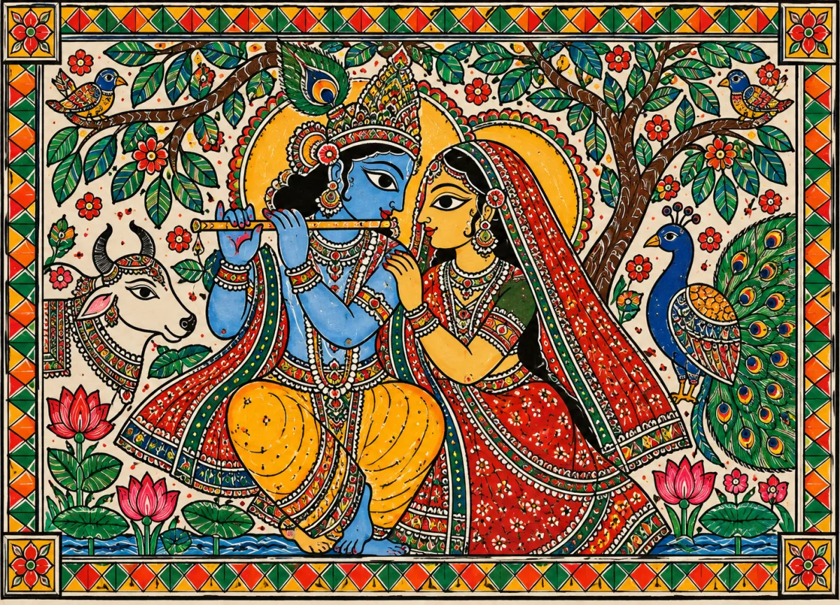 Radha Krishna Madhubani Painting