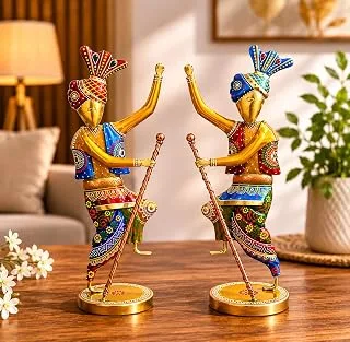 Handcrafted 14 Inch Metal Rajasthani Punjabi Bhangra Sardars Set of 2(SA004) - Handcraft supplier, exporter & wholesale manufacturer