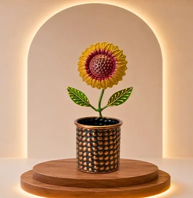 Rajasthani Handcrafted Metal Sunflower Pen Stand(SA005) - Handcraft supplier, exporter & wholesale manufacturer