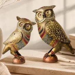 Metal Rajasthani Owl Set(SA004) - Handcraft supplier, exporter & wholesale manufacturer
